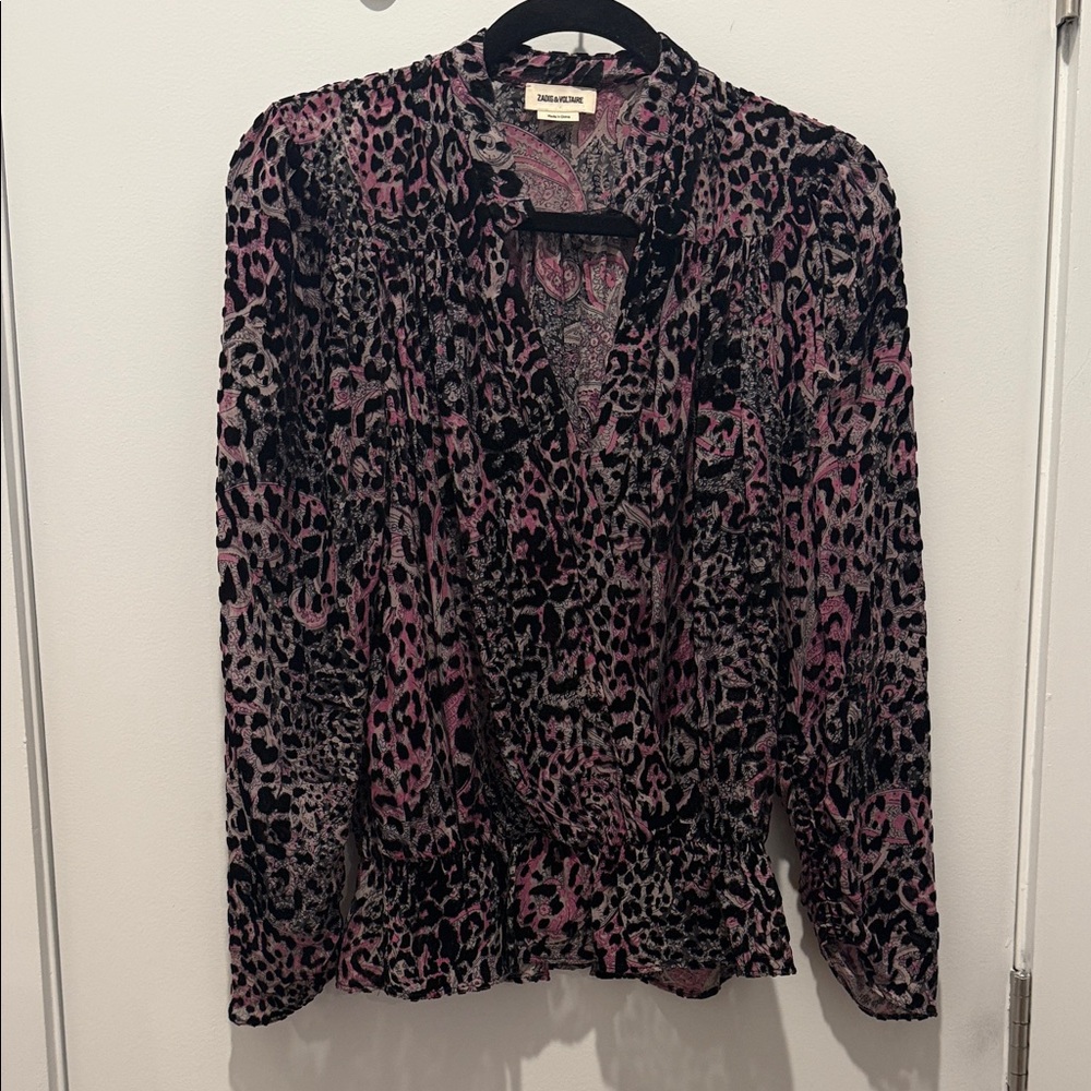 Zadig & Voltaire Pink and Black Leopard Blouse Size S